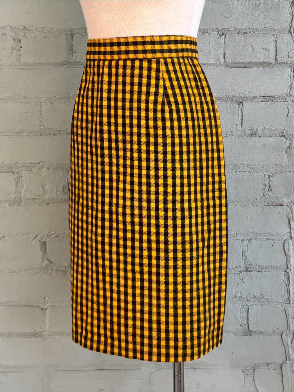 Vintage 1980s Yellow and Black Gingham Plaid Skirt